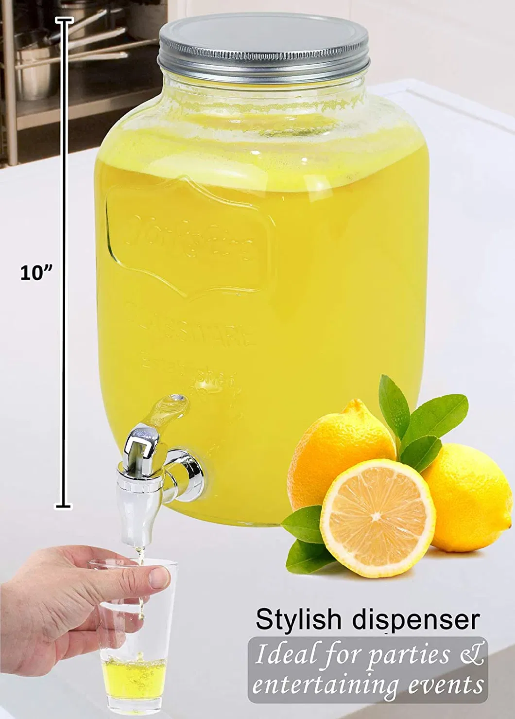 Wholesale 1gallon 4000 Ml Clear Mason Jar Beverage Dispenser with Metal Lid Faucet and Jar Holder Perfect for Beer Day Tea Coffee Cocoa Juice Fruit Cold Drinks